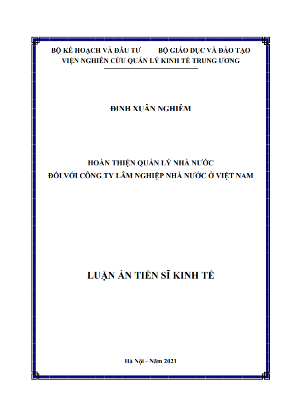 Luận án Tiến sĩ Hoàn thiện quản lý nhà nước đối với công ty lâm nghiệp nhà nước ở Việt Nam